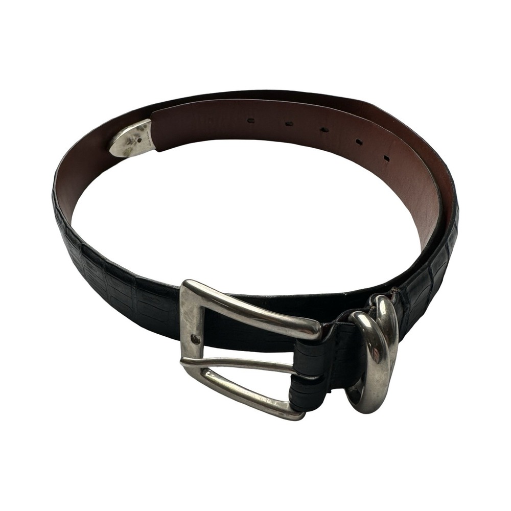 Bespoke Black Genuine Crocodile 1.25 Inch Width Mens Belt 34 NWOT Made in USA